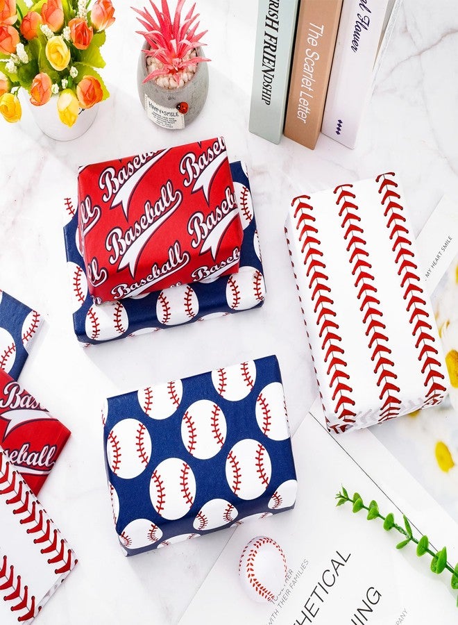Whaline 90Pcs Baseball Tissue Paper Red Blue White Sport Gift Wrapping Paper Baseball Print Packaging Paper DIY Art Craft Paper for Home Wedding Baby Shower Birthday Party Gift Wrap, 14 x 20 Inch - Image 4